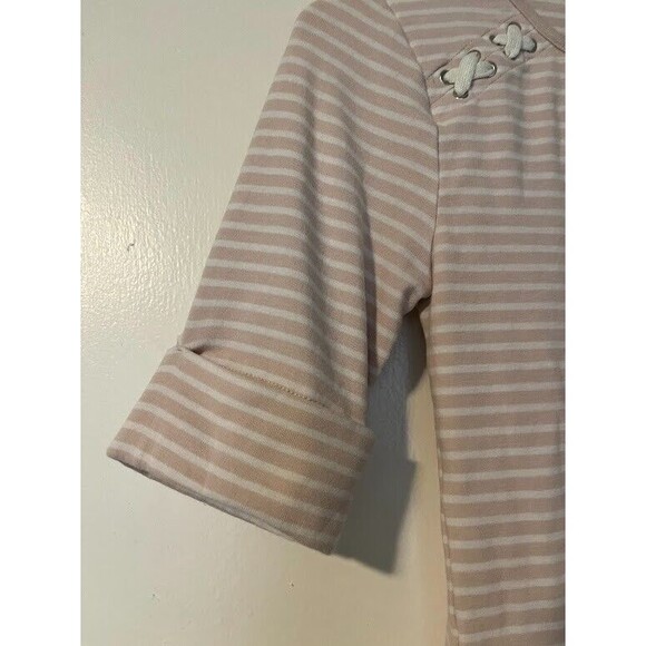 Lauren Ralph Lauren Beige & White Striped Normcore Minimalist SS Tee Sz M - Picture 4 of 7